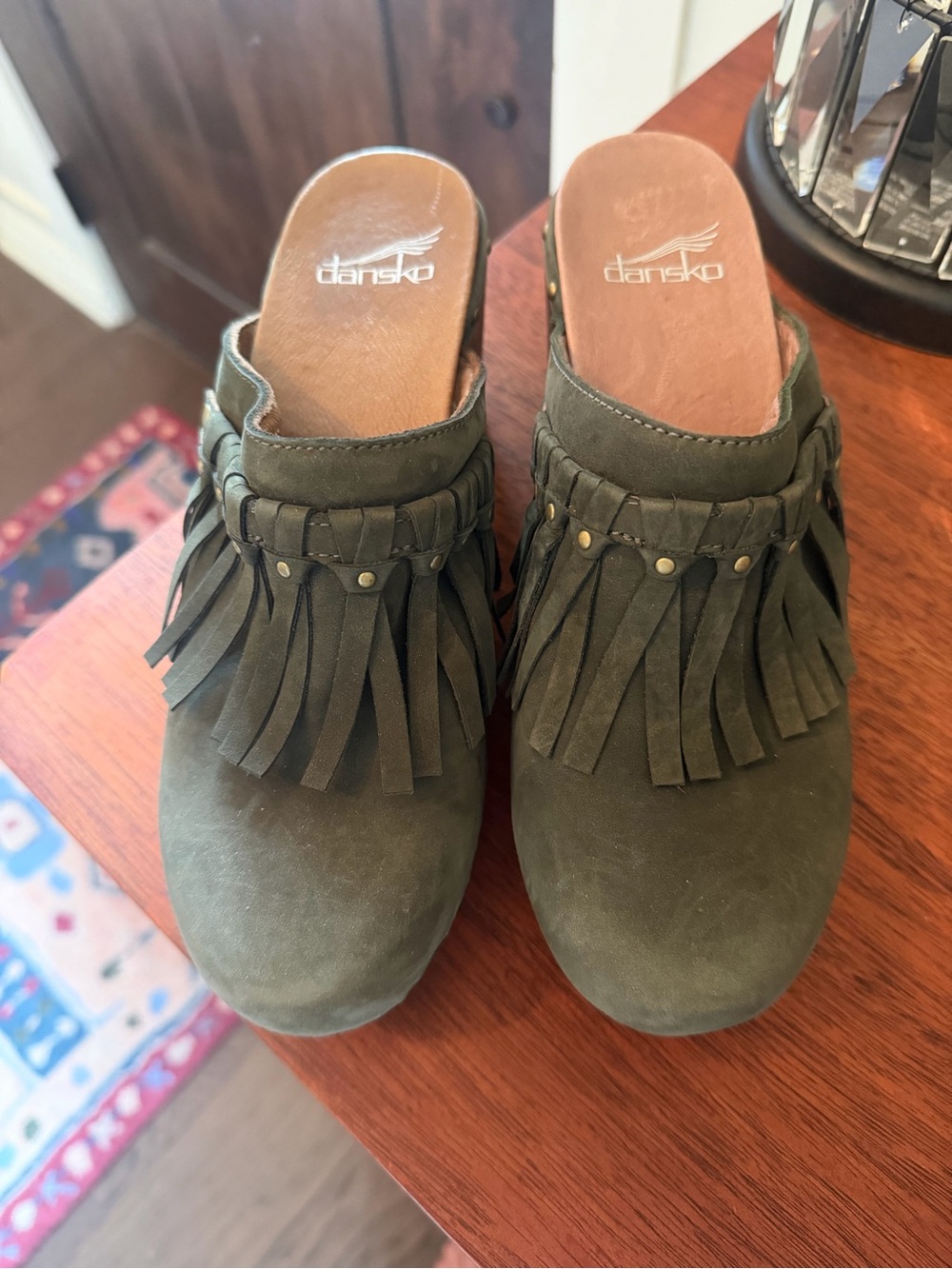 Dansko Olive Nubuck Fringe Clog